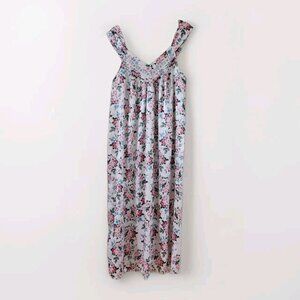 Barbizon Maxi Nightgown Women L/XL Multicolor Floral Satin LS V Neck Lace Trim